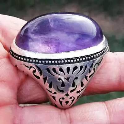 Solid 925 Sterling Silver Natural Purple Amethyst Gemstone Men's Unisex Ring • $47.52