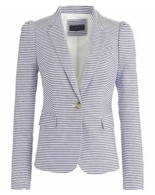 J. Crew Puff Sleeve Striped Blue And White Blazer 6 • $45