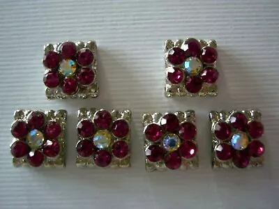 2 Hole Slider Beads Daisy Square Hot Pink/AB  #6 • $6.85