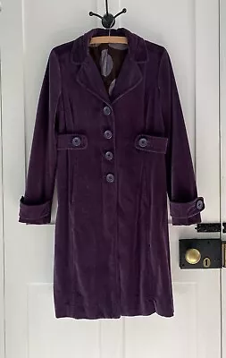 Boden Purple Velvet Coat - Trench Style - Knee Length - UK 12 • £39