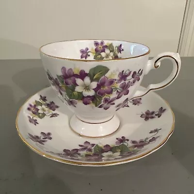 Vintage Tea Cup  Saucer White  Purple Violets Floral Woodland Violet JAPAN • $10.80