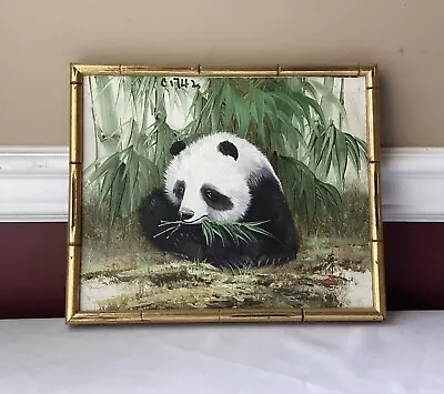 Vintage Chinese Oil Painting On Board Panda Signed • $95