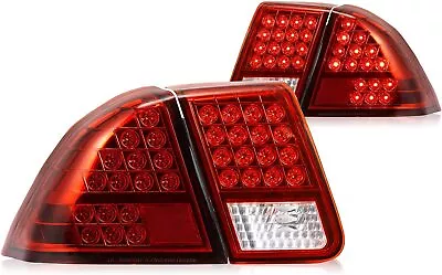 For 01-05 Honda Civic 4 DR Sedan LED Tail Lights Chrome Red Len Brake Lamps Pair • $128.99