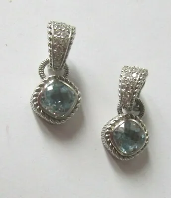 Judith Ripka Sterling Blue Topaz & Diamonique Drop Earrings W/Removable Charm • $146