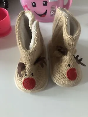 Vgc Baby Reindeer Slippers Padder Size 14 Cute Christmas  • £3