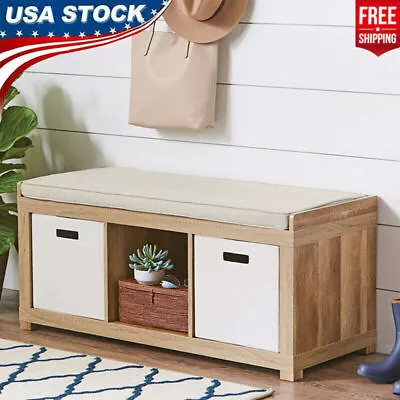 Entryway 3-Cube Storage Bench Organizer Gardens Window Mudroom Cushion Seat New • $132