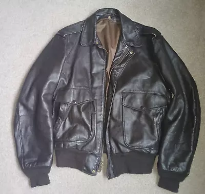 Vintage Schott Brown Leather Jacket Size 42 A-2 Flight Bomber Style • $100