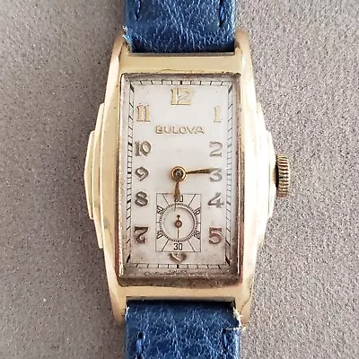 1946 Bulova Stepped Case Art Deco Style Men's Vintage Wristwatch 15J Cal. 10BC • $195