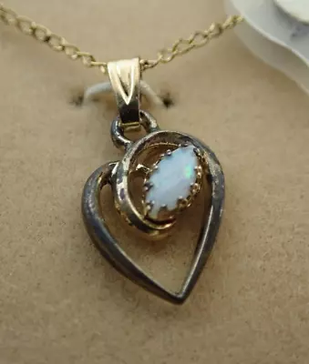 Vintage Gold Filled Opal Heart Pendant Necklace NOS New Old Stock • $19.99