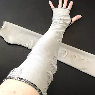 Long Mummy Gloves Gray Ripped Arm Warmers Zombie Costume Arm Covers Sleeves Goth • $29