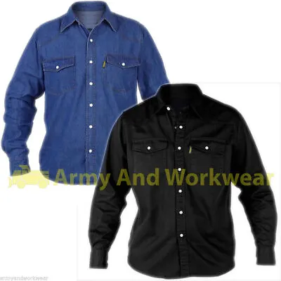 £17.99 • Buy Mens Denim Shirt Classic Western Heavy 100% Cotton Jean Stud Pearl Buttons Aztec
