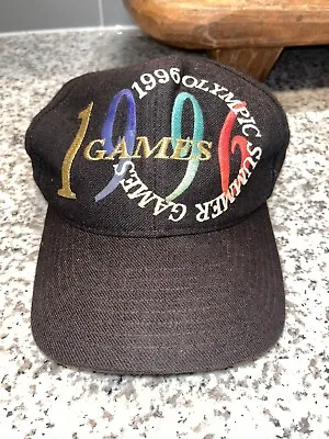 Vintage 1996 Atlanta Olympic Games Black Snapback Hat Sewn Large Letters Game • $14.98