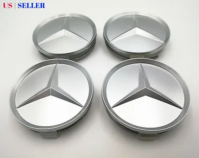 $18.88 • Buy (Set Of 4) Wheel Center Hub Caps Emblem Matte Silver 75mm For Mercedes Benz AMG