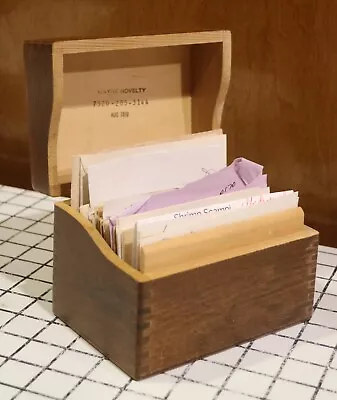 VTG Wood Recipe Box W/ 95 Handwritten Recipes Wayne Novelty 1970 Dovetail • $25