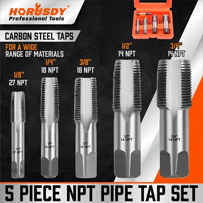 $20.99 • Buy 5 Pcs NPT Pipe Tap Set 1/8  1/4  3/8  1/2  And 3/4  With Case Carbon Steel Inch