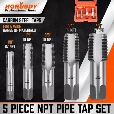 5 Pcs NPT Pipe Tap Set 1/8  1/4  3/8  1/2  And 3/4  With Case Carbon Steel Inch • $19.99