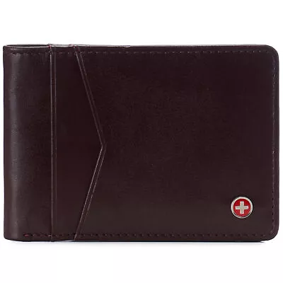 Alpine Swiss Mens RFID Protected Slimfold Wallet Slim Leather Bifold ID Window • $24.99