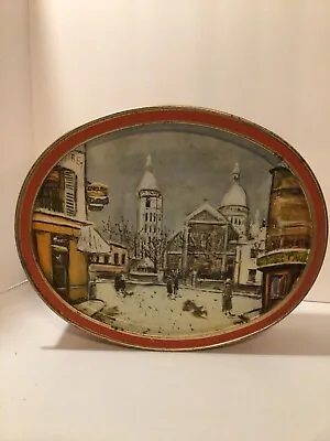 Vtg Large 1883-1955 Sunshine Biscuits Oval Tin Box  Petit Cafe  Maurice Utrillo • $6.95