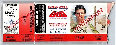 1992 Indy 500 Participant Ticket Stub# 548  - Ron Burton Estate • $14.99