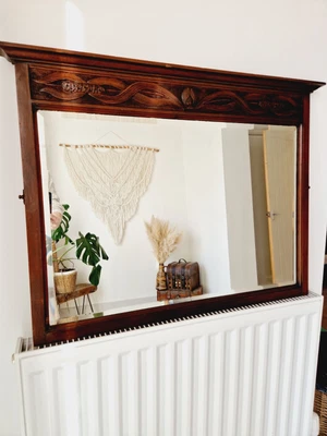 £120 • Buy Antique Dark Wood Victorian Mantel Fireplace Wall Mirror Carved Vintage Large