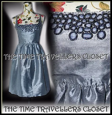 £65 • Buy Bnwt Kate Moss Topshop Grey Silver Metallic Embellished Silk Tulip Dress Uk 8 36