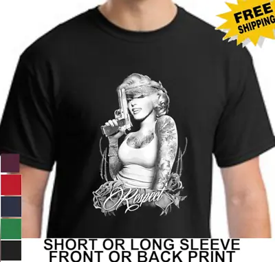 Marilyn Monroe Respect With Gun Roses Tattoos Norma Jean Gangster Men's T Shirt • $18.08