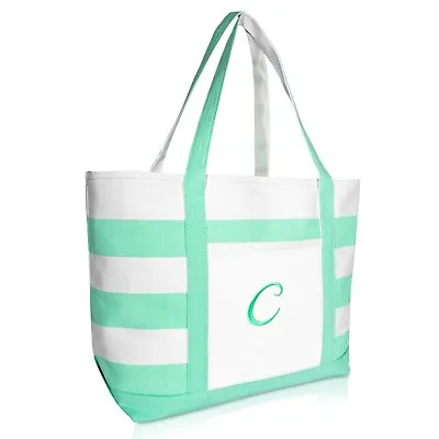 DALIX Monogram Beach Bag And Totes For Women Personalized Gifts Mint Green A-Z • $24.99