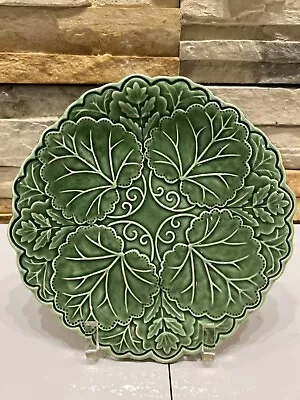 J. Willfred Charles Sadek Pottery Green Leaf Majolica & Floral Plate 8” Portugal • $24.95