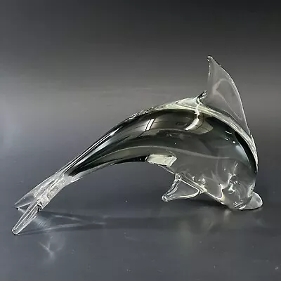 Murano Italy Art Glass Hand Blown Sommerso Gray Dolphin Figurine 8  • $39.95