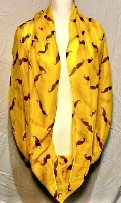 Large Yellow & Brown Mustache Infinity Scarf-Movember-FREE SHIPPING • $9.99