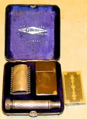 Orig.1920s GILLETTE Razor TUCKAWAY Travel Kit Silver? Case +15 Blades • $24.99
