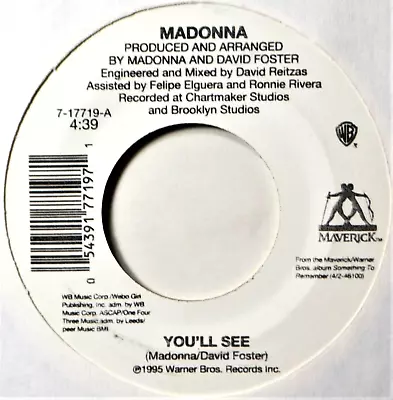 Madonna You'll See EX 7  Vinyl 45 & Jukebox Title Strip -Off Center Pressing Xx • $2.25