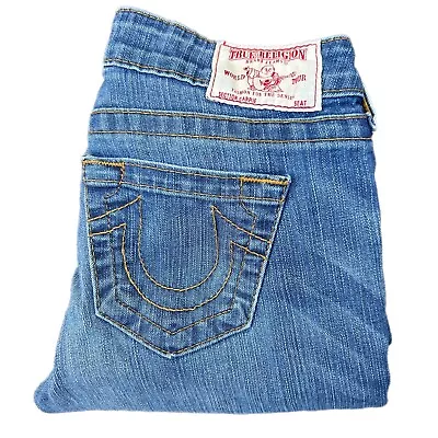 True Religion Carrie Petite Flare Womens Jeans Blue 28x32 Denim USA Made • $44.41