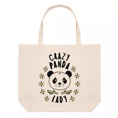 Crazy Panda Lady Stars Large Beach Tote Bag Animal Joke Mum Mothers Day Funny • £10.99