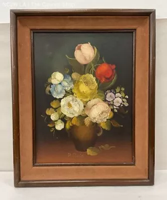 Vintage Framed Oil Painting Of Flowers In Vase Signed R. Rosini • $44