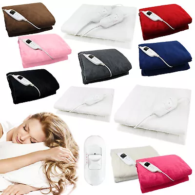 Electric Heated Throw Over Under Blanket Fleece Washable Polyester Warm Mattress • £16.99