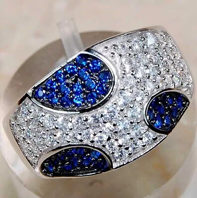 2CT Blue Sapphire & Topaz 925 Solid Sterling Silver Ring Sz 8 IB2-3 • $31.99