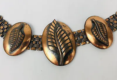 Vintage Large Copper Link Leaf Bracelet Mid Century Modernist Chunky Oversized • $18