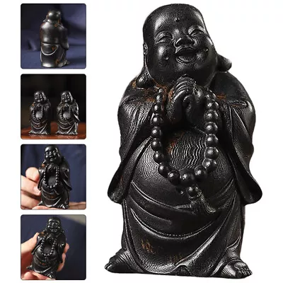 Wooden Laughing Buddha Figurine For Wealth And Health - Mini Zen Garden Ornament • £13.45