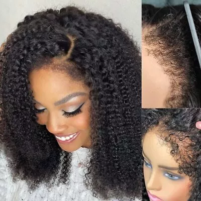 UNice Mongolian Kinky Edges Curly 13x4 Lace Front Human Hair Wigs Pre Plucked US • $127.93