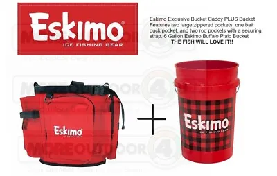 33535 Eskimo Ice Fishing 6 Gallon Red Plaid Fill The Fish Bucket Caddy Combo • $52.99