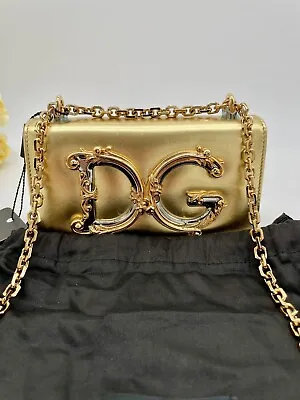 Women’s Dolce And Gabbana D And G Girls Metallic Leather Flap Bag Made In Italy • $1195