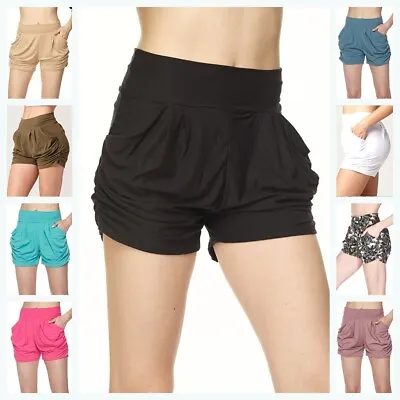 NWT HIGH WAIST Ultra Soft CASUAL HAREM SHORTS BOHO W/ POCKETS SOLID OR PRINT S-L • $8.99