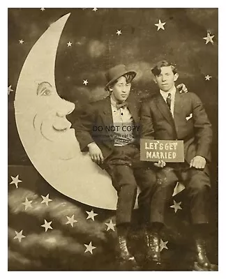 Paper Moon Gay Couple Men  Let's Get Married  Comical 8x10 Photo • $8.49