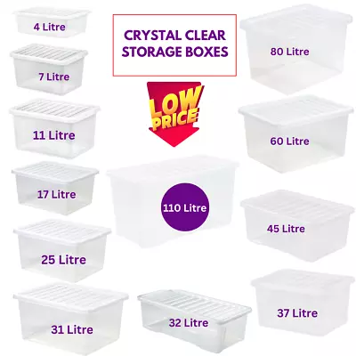 Clear Plastic Storage Box Stackable Boxes With Lids Office File Use Home Kitchen • £69.99