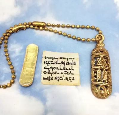 Vintage Religious Israel Mezuzah W/ Paper Scroll Filigree Pendant Gold Tone • $24.95