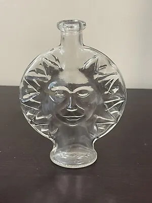 Vintage Clear Sun Face Glass Bottle Bud Vase Celestial Mod Dep Bottle • $34.95