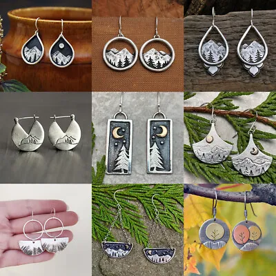 $2.08 • Buy Women 925 Silver Silent Forest Moon Earrings Dangle Party Wedding Jewelry Gifts
