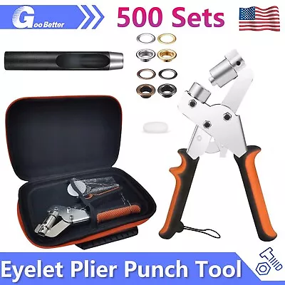 Grommet Hand Press Kit Handheld Hole Punch Pliers 500Set 10.5mm Grommets Eyelets • $21.59