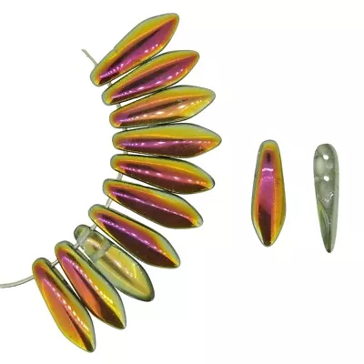 Czech Glass Dagger Drop Beads 5x16mm 2-Hole Crystal Marea • $3.99